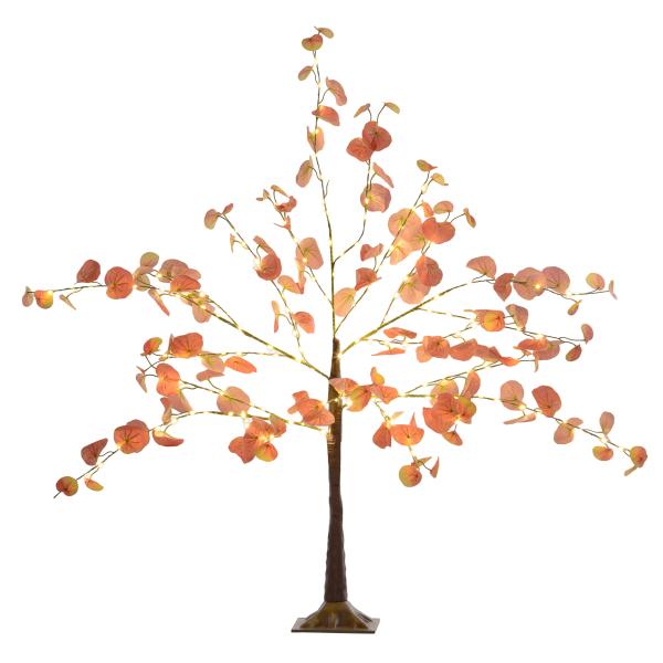 Árvore de Eucalipto Artificial 120 cm Árvore Artificial com 175 Luzes LED e Base Decoração Laranja e Marrom