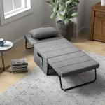 Sofá Cama 4 em 1 Estofado em Linho com Encosto Ajustável em 5 Níveis e Almofada Acolchoada 75x80x74 cm Cinza