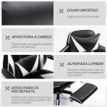 Cadeira de escritorio gaming ergonômica Altura ajustável Reclinável Encosto com apoio para pés 65x70x118,5 - 126,5 cm Branco e Preto