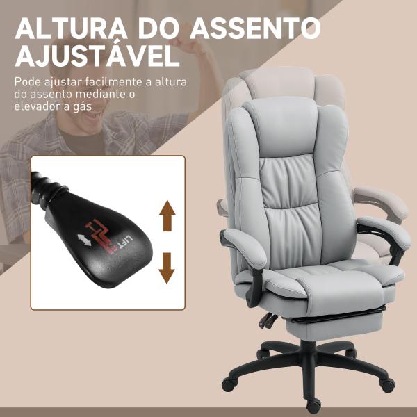 Cadeira de Escritório com Altura Ajustável 6 Pontos de Massagem e Apoio para os Pés Retrátil 68,5x68,5x113 - 121 cm Cinza