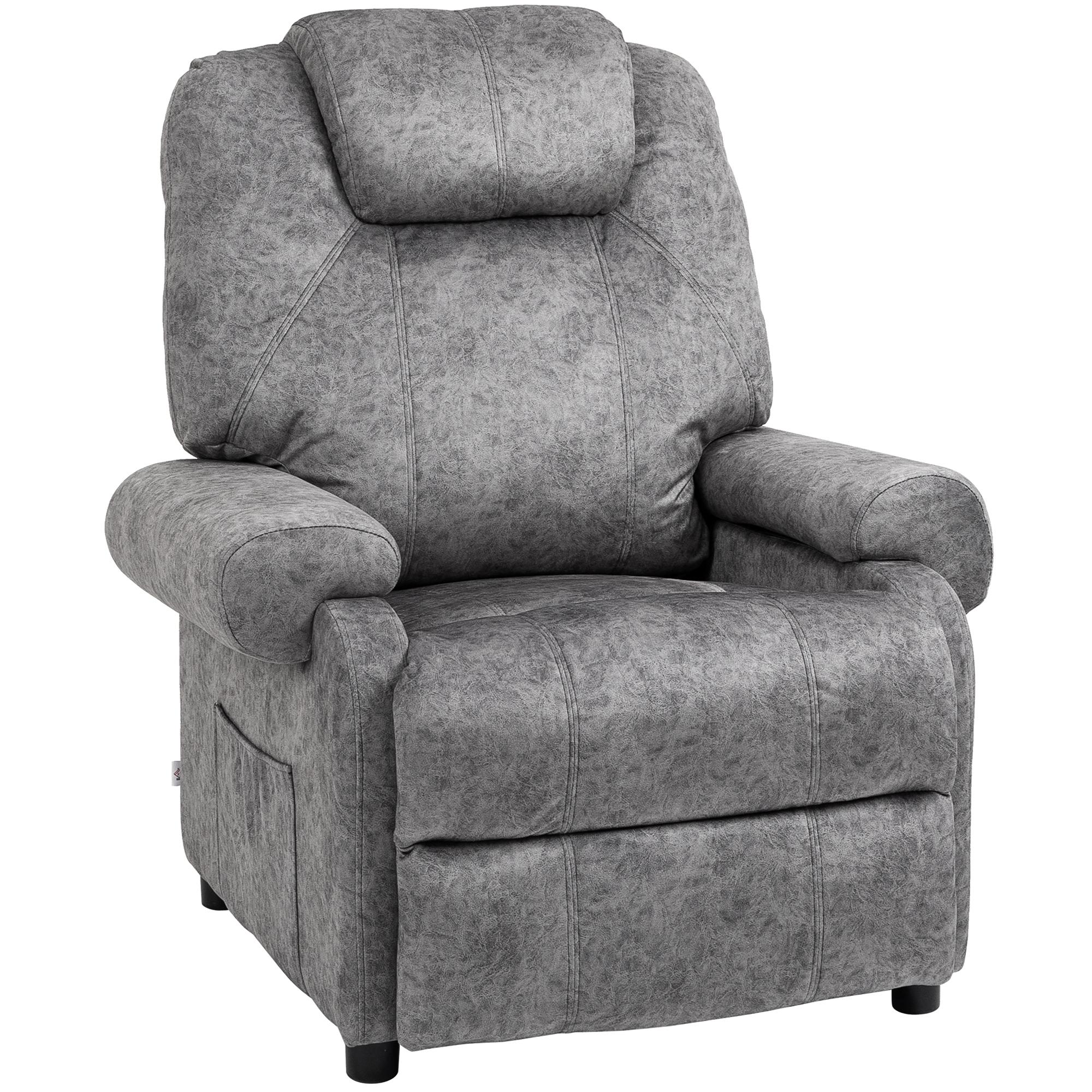 Poltrona Relax Reclinável com Apoio para os Pés Retrátil Encosto Alto Bolso Lateral Acolchoado Grosso 88x91x108 cm Cinzento