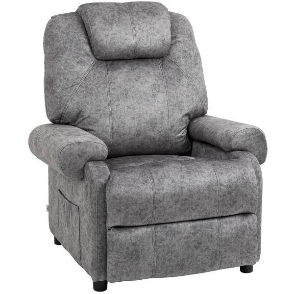 Poltrona Relax Reclinável com Apoio para os Pés Retrátil Encosto Alto Bolso Lateral Acolchoado Grosso 88x91x108 cm Cinzento
