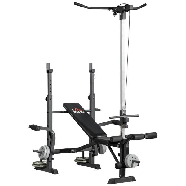 Banco de Pesos Multi Funcional Banco de Musculação Ajustável em 6 Posições 180x134x200cm Prata e Preto
