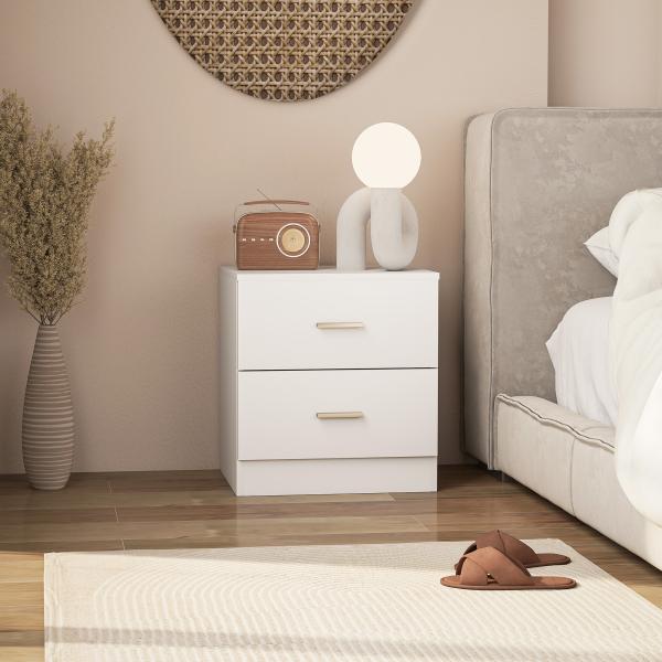 Mesa de Cabeceira Moderna Mesinha de Cabeceira com 2 Gavetas para Sala Quarto Capacidade 30 kg 45x39,5x49 cm Branco