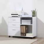 Armário de Escritório para Impressora Multifuncional com 3 Gavetas Prateleira Ajustável e Rodas 80x40x65cm Branco