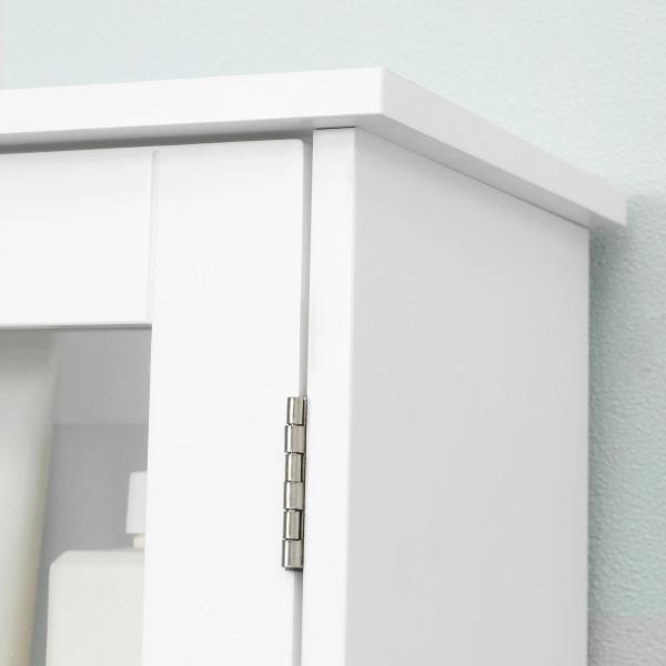 Armário Casa de Banho de Parede com 2 Portas de Cristal Armário Suspenso com Prateleiras Ajustáveis em Altura Multiuso para Cozinhas Sala de Estar 55x20x65cm Branco