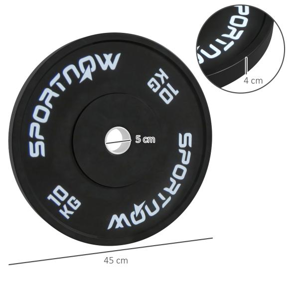 Anilhas Olímpicas 2x10 kg com Orifício Ø50 mm em Borracha para Barras e Halteres, Preto
