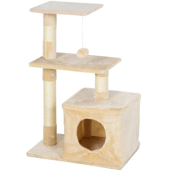 Arranhador para Gatos 50x30x81,5 cm Centro de Atividades para Gatos com Poste de Sisal Plataformas e Caverna Bege