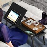 Mesa Reclinável para Cama e Sofá, Tabuleiro Dobrável com Gaveta Lateral para Computador Portátil e Livros, Cinco Alturas, Preto
