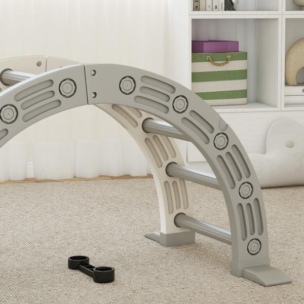 Escalada para Crianças de 18 - 48 Meses 4 em 1 com Arco de Escalada Baloiço Rampa e Escorrega 164x70x57 cm Cinza e Branco