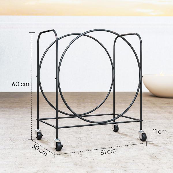Suporte Metálico para Lenha com Rodas para Interior e Exterior 51x30x60 cm Preto