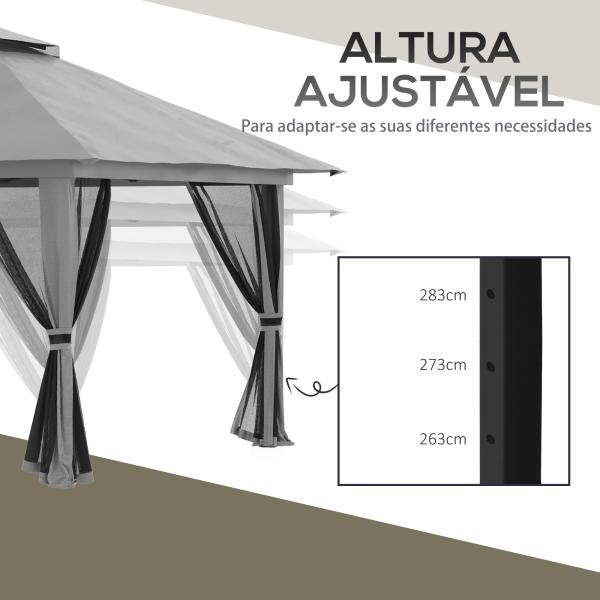 Tenda Dobrável Pop - UP 3,92x3,92x2,83 m com Altura Ajustável Proteção UV50+ Rede Mosquiteira e Bolsa de Transporte Cinza