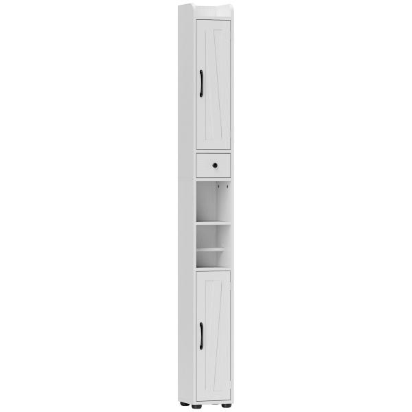 Coluna Casa de Banho com Compartimento Aberto Prateleiras Ajustáveis e Suporte para Papel Higiênico 20x20x185 cm Branco
