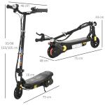 Trotinete Elétrica Dobrável com Velocidade Máx. 12 km/h Motor 120 W Autonomia Máxima 10 km e Farol LED 75x48x93 - 105 cm Preto