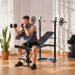 Banco de Musculação Multifuncional com Suporte para Barras e Encosto Ajustável 155x56,5x120 cm Preto e Azul