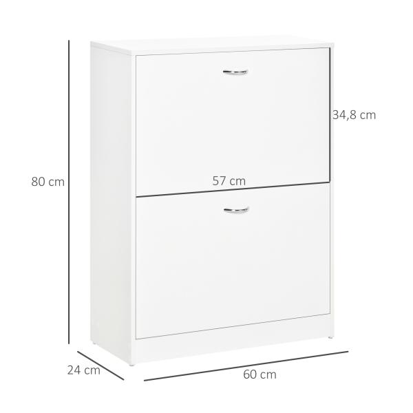 Sapateira de Madeira com 2 Compartimentos para Entrada Corredor Dormitório Sala de Estar 60x24x80 cm Branco