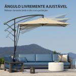 Chapéu de Sol Excêntrico 247x247 cm com Base Cruzada, Manivela, Capa Protetora e Toldo Giratório 360° 247x247x256 cm Caqui