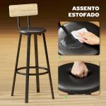 Conjunto de 2 Bancos de Bar Bancos Altos de Cozinha com Encosto e Apoio para Pés Estofados em PU Assento 41,5x36,5x99,5 cm Madeira e Preto