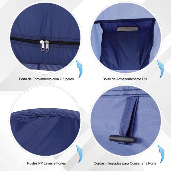 Tenda de Duche para Campismo Dobrável Pop UP Tenda de Privacidade com proteção UV e Tecido Impermeável 100x100x185cm Azul Escuro