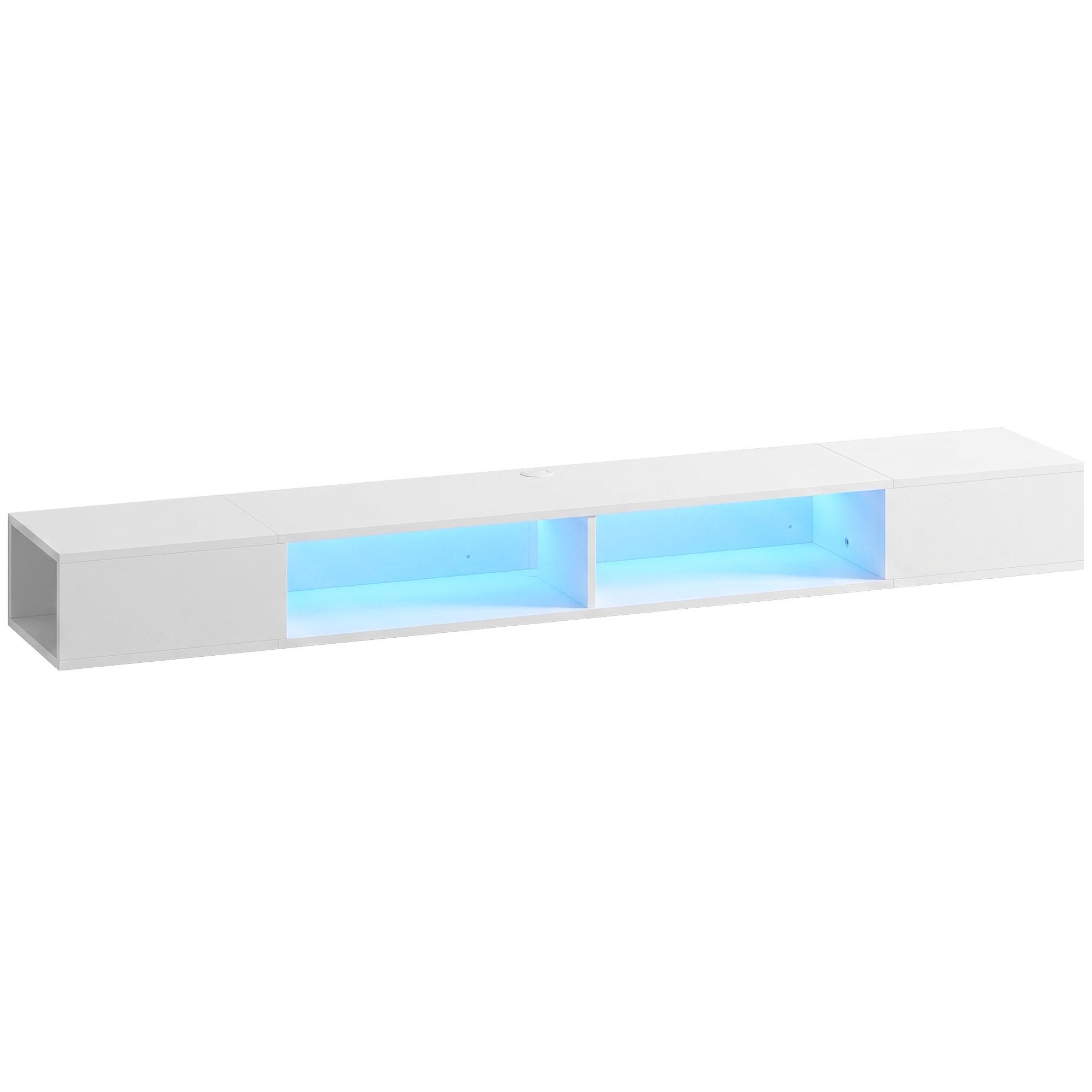 Móvel de TV Suspenso com Luzes LED e Estantes Abertas para Televisão até 75'' 177,8x30x18 cm Branco