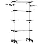 Estendal Vertical Dobrável de 4 Níveis com 6 Rodas 2 Laterais Dobráveis Prateleiras Ajustáveis 142x55x172cm Preto
