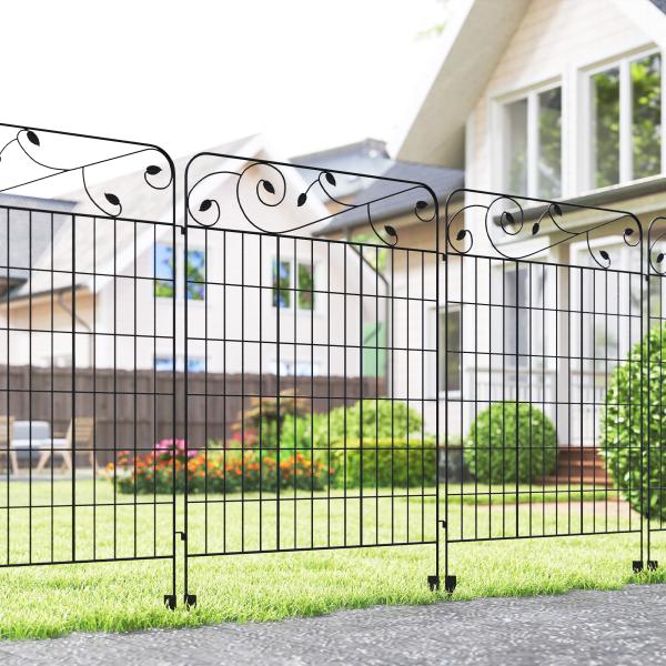 Cercas de Jardim de 4 Painéis 88x110 cm Cercas de Jardim Metálicas Cercas Decorativas com Ângulo Ajustável Preto