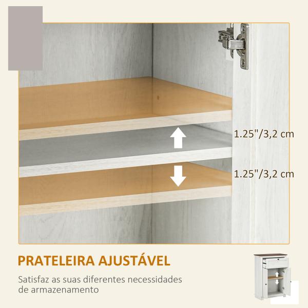 Aparador para Sala de Estar com Portas Duplas Gaveta e Prateleira Ajustável para Cozinha Dormitório 60x30x87,4 cm Branco