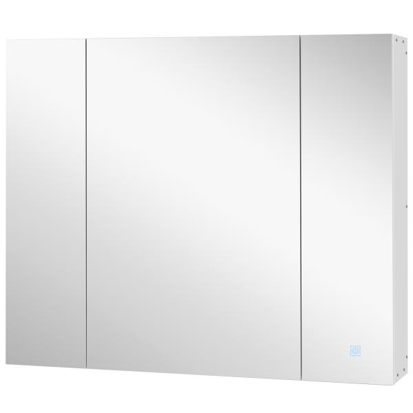 Armário Casa de Banho com Espelho e Luzes LED Armário com Espelho Casa de Banho com Prateleiras Ajustáveis e USB 90x15x75 cm Branco