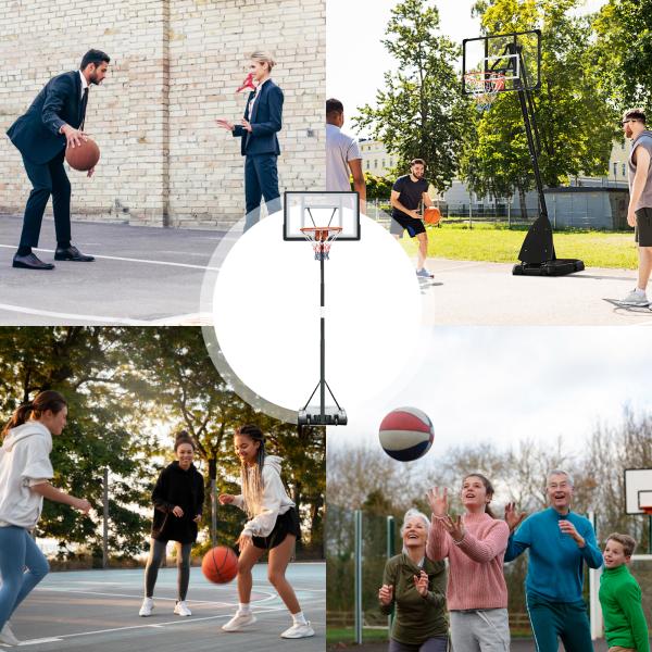 Tabela de Basquetebol Portátil Ajustável em Altura com Base Recarregável para Crianças e Adultos 86x165x302 - 352 cm Preto