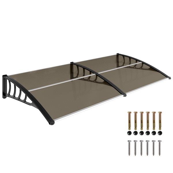 Marquise Exterior para Portas e Janelas 200x96 cm com Barra de Liga de Alumínio, PP e Policarbonato, Castanho