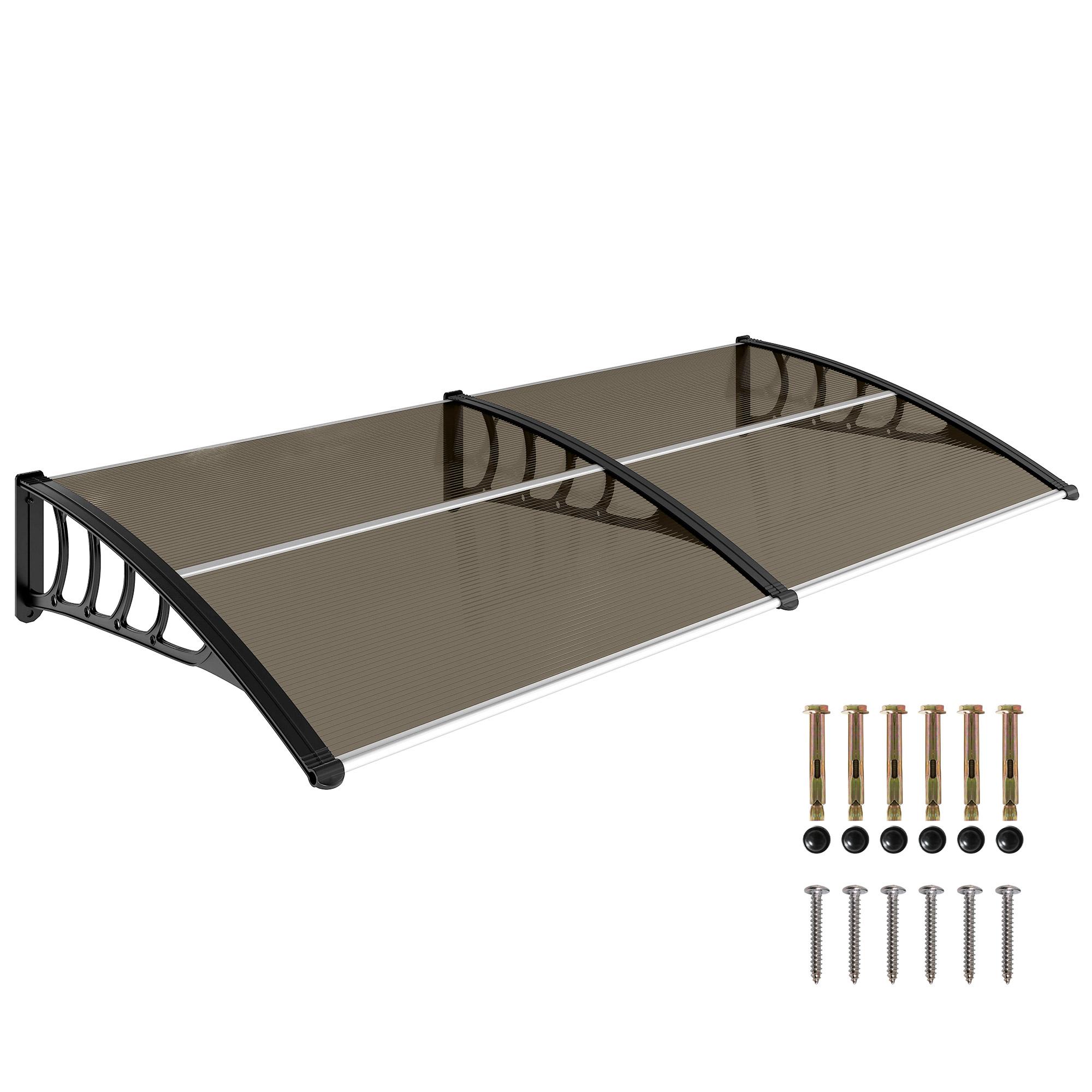 Marquise Exterior para Portas e Janelas 200x96 cm com Barra de Liga de Alumínio, PP e Policarbonato, Castanho