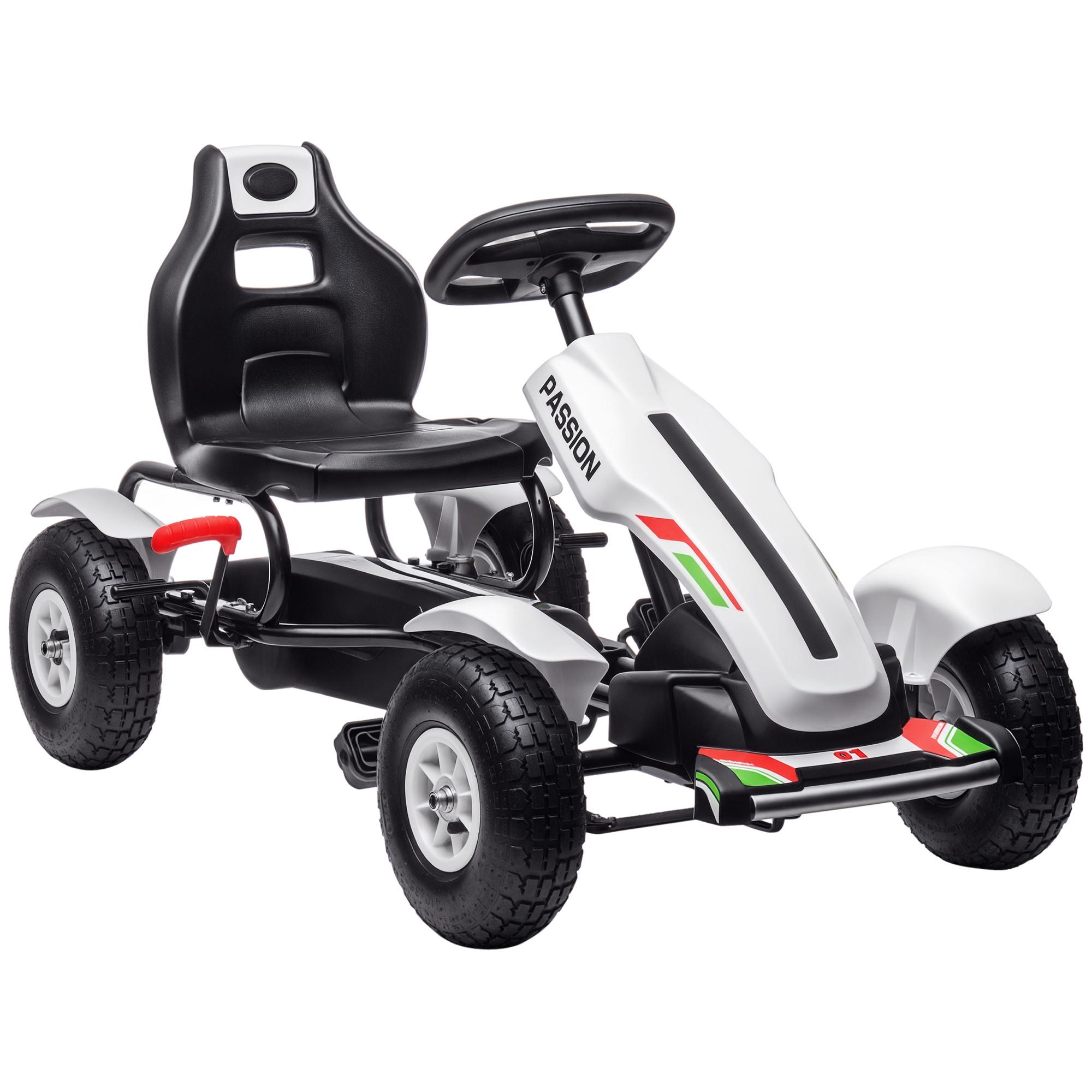 Kart a Pedais para Crianças com Assento Ajustável Pneus de Goma Travão de Mão para Crianças de 5 - 12 Anos 121x58x61 cm Branco