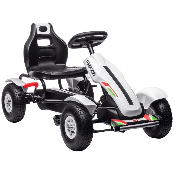 Kart a Pedais para Crianças com Assento Ajustável Pneus de Goma Travão de Mão para Crianças de 5 - 12 Anos 121x58x61 cm Branco
