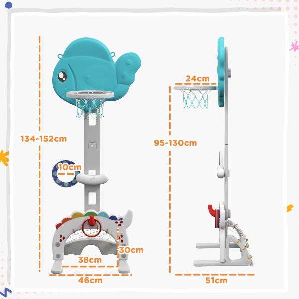 Cesta de Basquetebol para Crianças Altura Ajustável com Jogo de Lançamento de Bola de Futebol, Golf Multicolor