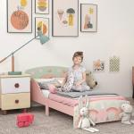 Cama para Crianças de Madeira com Barreira de Proteção e Estampados Carga Máx. 40 kg 143x77x60 cm Rosa