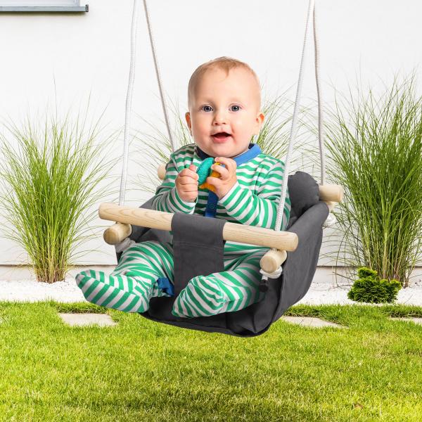 Baloiço para Bebés de 9 - 36 Meses com Cordas Ajustáveis e Assento Acolchoado 40x40x110 - 180 cm Cinza Escuro