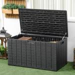 Baú de Armazenamento Exterior 366L com Parede Dupla Rodas Alças para Varanda Pátio Carga 100 kg 122,4x62x64,5 cm Preto