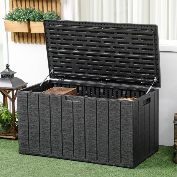 Baú de Armazenamento Exterior 366L com Parede Dupla Rodas Alças para Varanda Pátio Carga 100 kg 122,4x62x64,5 cm Preto
