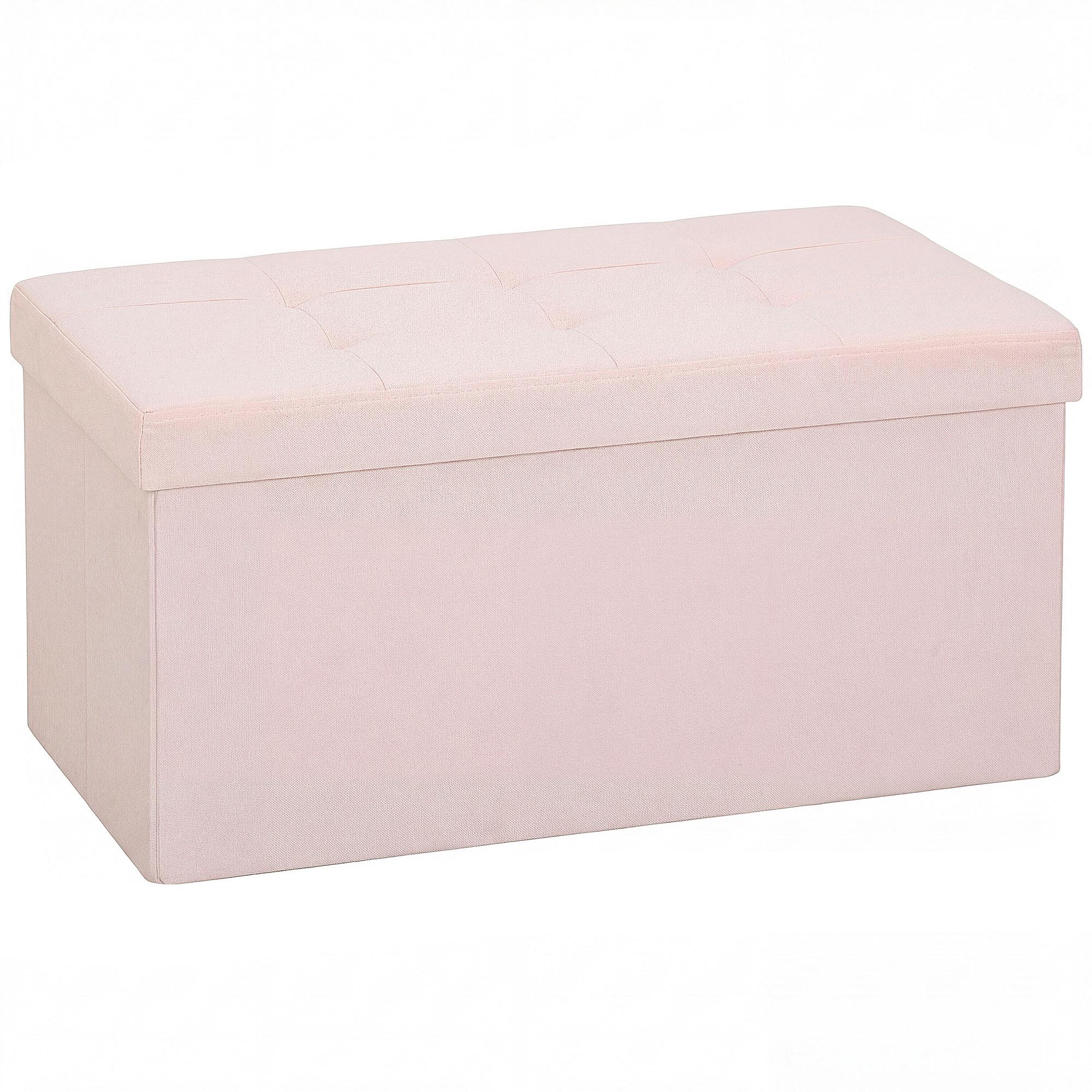 Puff de Arrumação Banco Dobrável 84 L 76x38x38 cm Estofado em Linho Sintético, Baú de Arrumação Rosa