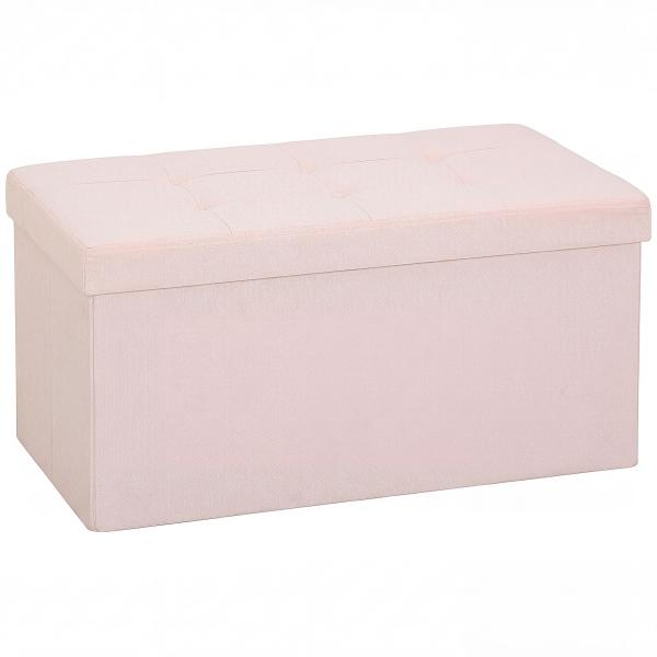 Puff de Arrumação Banco Dobrável 84 L 76x38x38 cm Estofado em Linho Sintético, Baú de Arrumação Rosa
