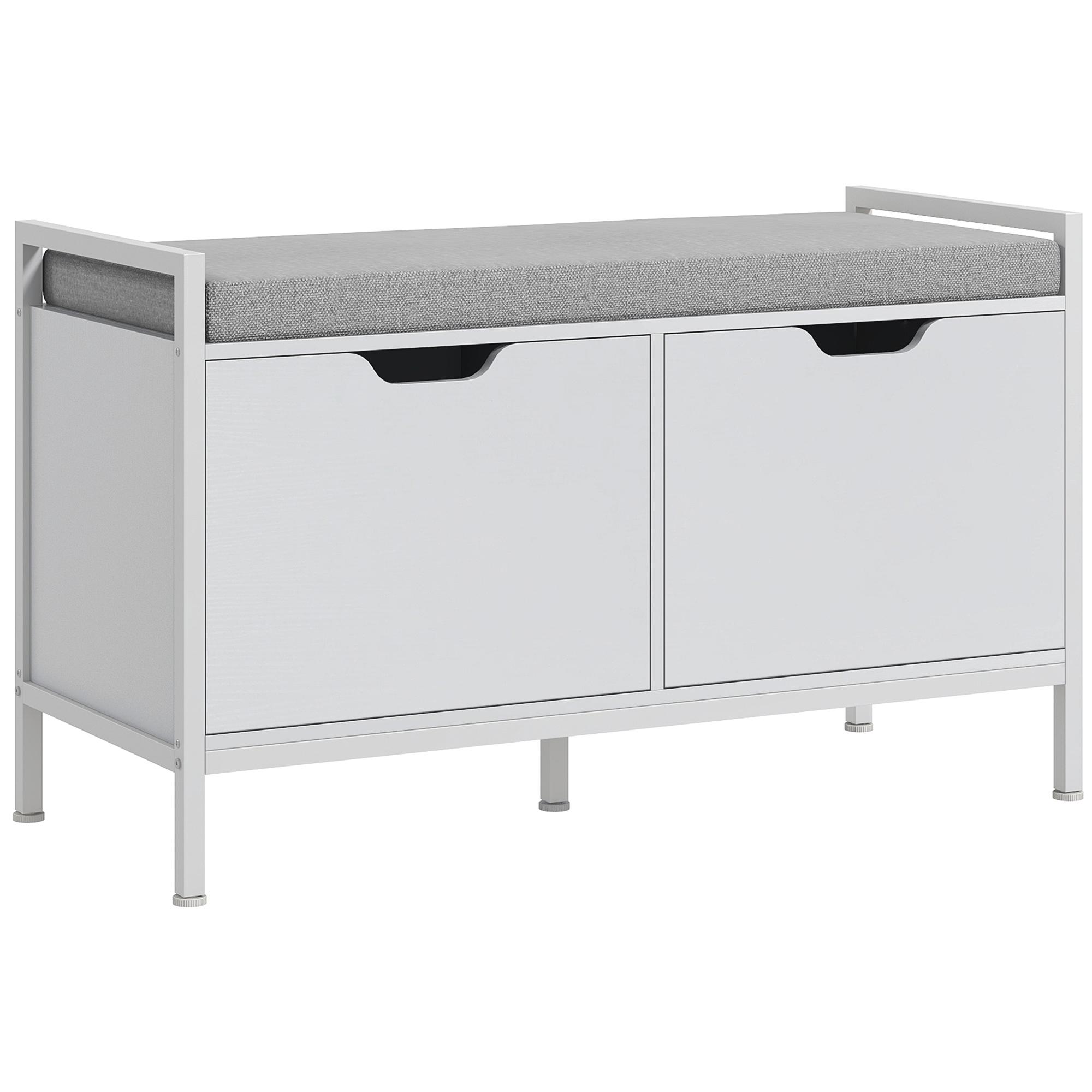 Banco Sapateira para Entrada com Assento Almofadado Amovível para 4 Pares de Sapatos 84x35x50 cm Branco