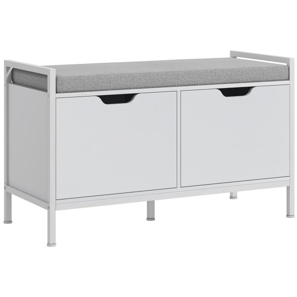 Banco Sapateira para Entrada com Assento Almofadado Amovível para 4 Pares de Sapatos 84x35x50 cm Branco