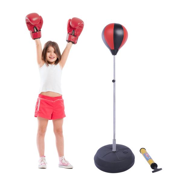Punching Ball de Boxe com Altura Ajustável Base Recarregável e Luvas para Adolescentes Ø43x125 - 145 cm Vermelho e Preto