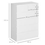 Cómoda Moderna com 6 Gavetas Cómoda de Madeira para Dormitório Entrada Sala de Estar 80x39x115cm Branco