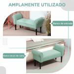 Banco de Pé de Cama Estofado em Linho Sintético com Pés de Madeira Braços e Assento Acolchoado, Verde Claro