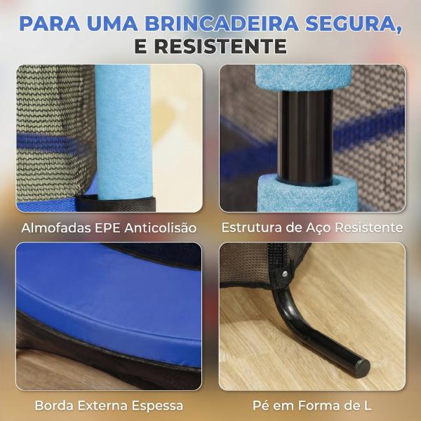 Trampolim para Crianças com Rede de Segurança e Estrutura de Aço para Interiores e Exteriores Carga 50 kg Ø163x190 cm Azul