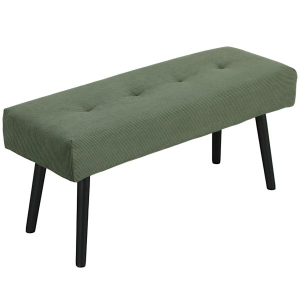 Banco de Pé de Cama em Bombazina com Assento Acolchoado, Design Capitoné e Pernas de Aço para Quarto Branco Verde