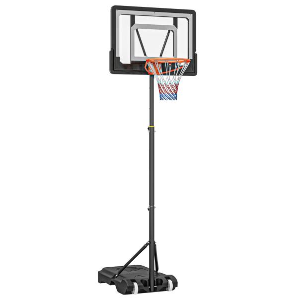 Tabela de Basquetebol para Exterior com Altura Ajustável 206 - 260 cm Rodas e Base Recarregável Preto
