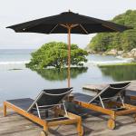 Chapéu de Sol de Jardim Ø300x250cm com Sistema de Polia Teto Ventilado e Mastro Desmontável de Madeira para Terraço Pátio Exterior Preto