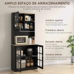 Armário de Cozinha com Prateleiras e Portas de Vidro Armário Alto de Cozinha para Pequenos Eletrodomésticos e Louças 80x37x183 cm Preto